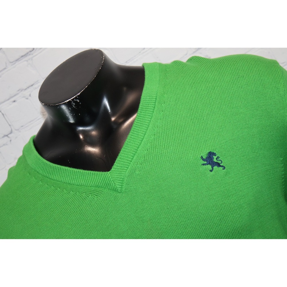 Express V-Neck Sweater Mens XL Green Cotton Lion Logo Long Sleeve Pullover